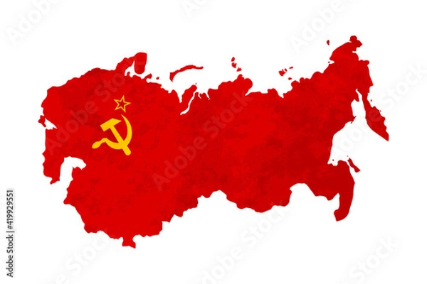 Obraz USSR country silhouette, soviet sickle and hammer symbol on red