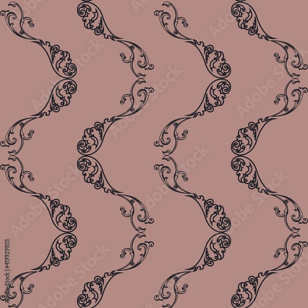 Fototapeta Aligned Black spirals seamless repeating pattern with carnation pink background. Vector illustration