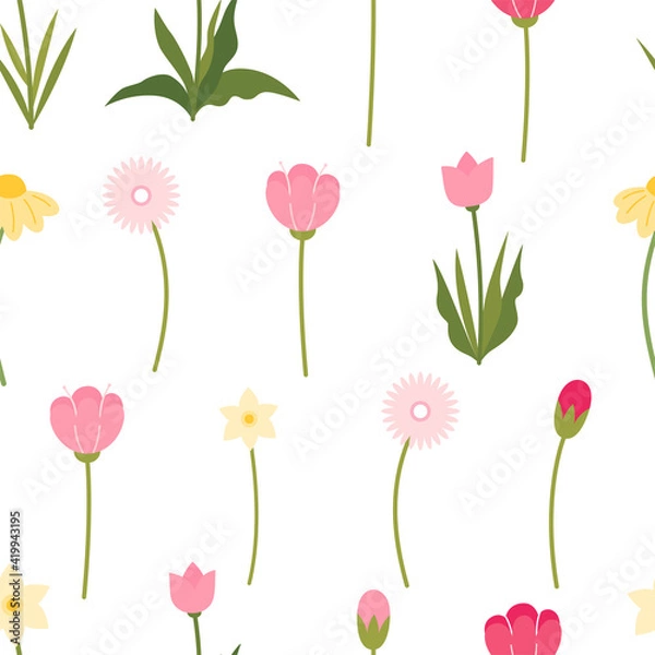 Obraz Spring flowers seamless repeat vector pattern