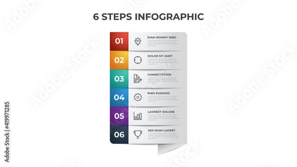 Fototapeta 6 list of steps, row layout diagram with number sequence, infographic element template