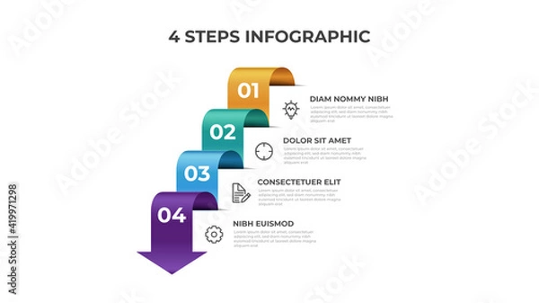 Fototapeta 4 points of steps, infographic element template, arrow flow with number diagram vector