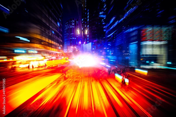 Fototapeta Moving forward motion blur background with light trails