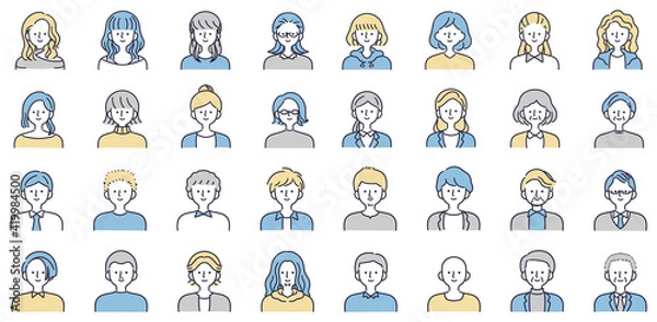 Obraz 笑顔の男女セット　シンプルイラスト