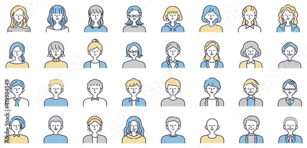 Obraz 笑顔の男女セット　シンプルイラスト