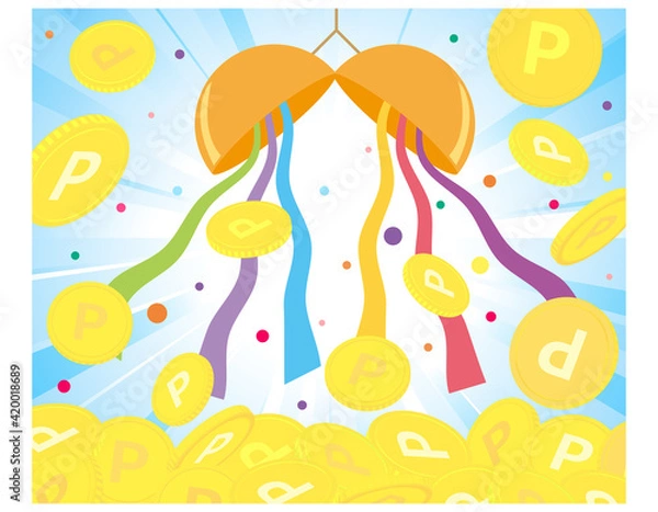 Fototapeta ポイント当選　くす玉のベクターイラスト　コイン　