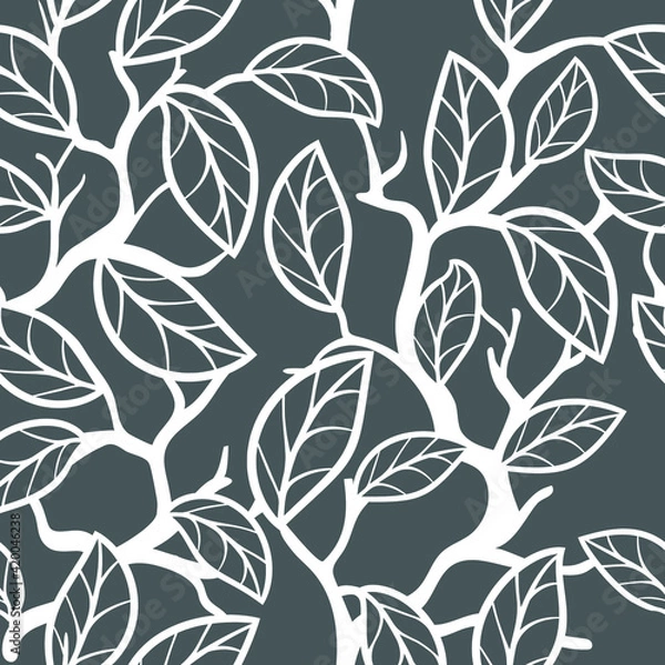 Fototapeta Seamless floral pattern. Vector texture pattern with branch and skeleton leaves. Nature vector background. Vector simple ornament can be used for wallpaper, surface textures, print, textile.