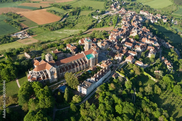 Fototapeta Vézelay Basilica seen from the sky, Yonne department in Bourgogne-France-Comté, France
