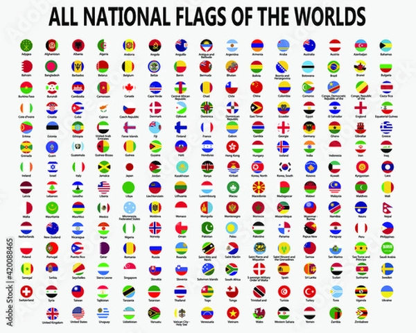 Obraz All national flags of the world . Circle concave button design . Elements vector .