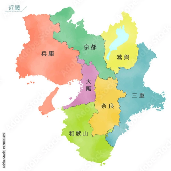 Obraz カラフルな水彩風の日本地図　関西地方