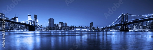 Obraz Widok na mosty Manhattan i Brooklyn oraz panoramę w nocy