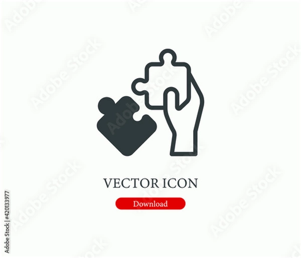 Fototapeta Puzzle vector icon.  Editable stroke. Linear style sign for use on web design and mobile apps, logo. Symbol illustration. Pixel vector graphics - Vector