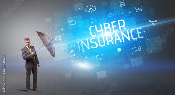 Fototapeta defending with umbrella from cyber attack