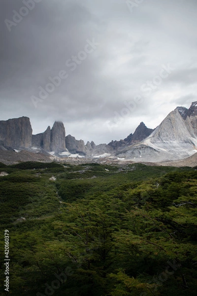 Fototapeta A view from the British Valley, in Torres del Paine National Park, in Chile