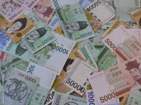 Fototapeta Korean Won Banknotes