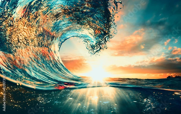 Obraz Ocean Wave sunset sea surfing background