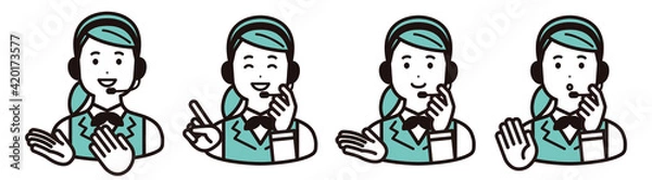 Obraz 表情バリエーションのセット　コールセンター、オペレーターの女性	