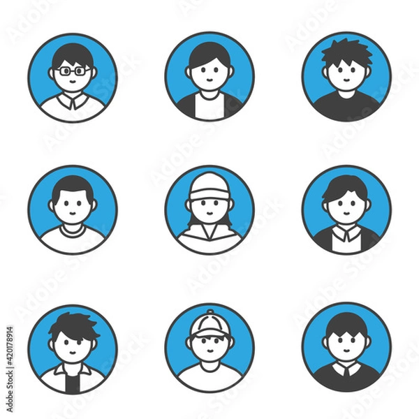 Fototapeta イラスト素材　上半身男性　アイコンセット