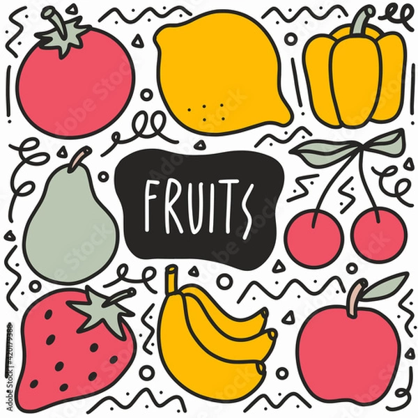 Fototapeta doodle various fruit collection hand drawing