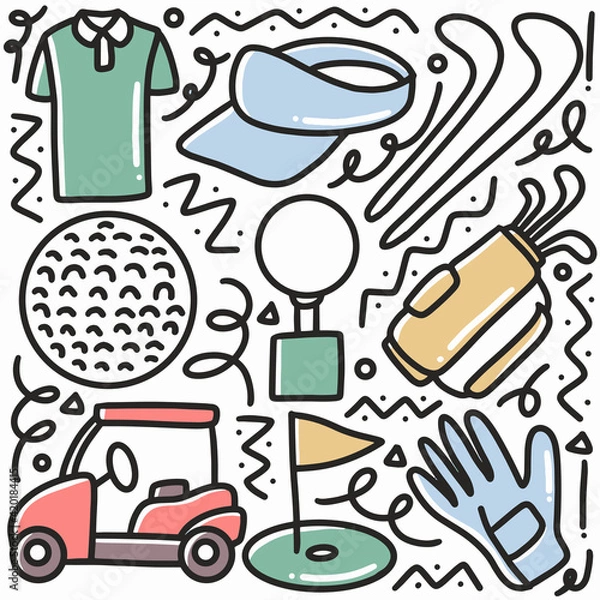 Fototapeta doodle set of golf sports hand drawing