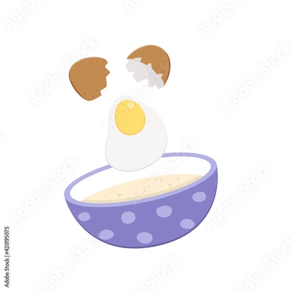 Obraz Broken egg falls into the cup. Breakfast preparation concept