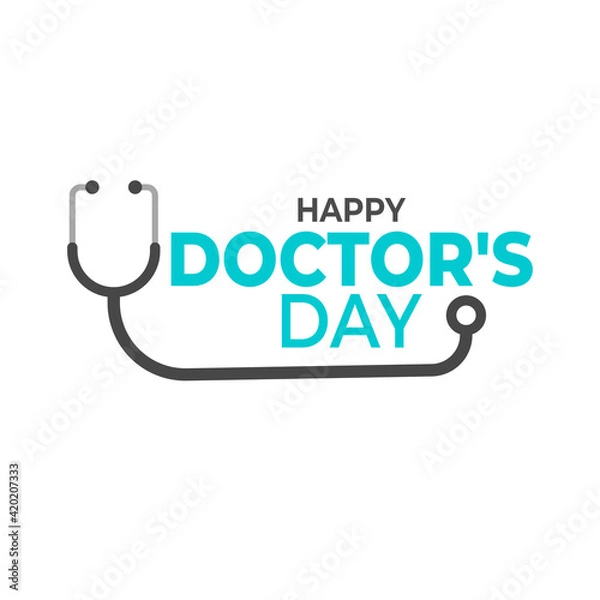 Fototapeta Happy Doctors Day greeting card and social media post design with stethoscope illustration isolated on white background