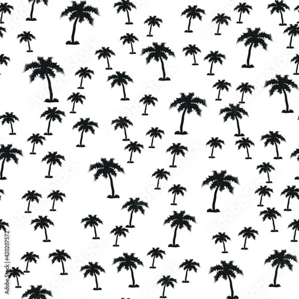 Fototapeta Black and white beach seamless pattern with palm trees for fabrics.