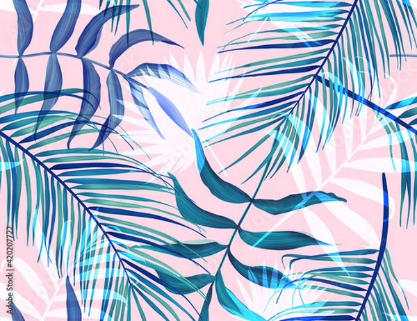 Fototapeta Tropical monstera and palm leaves. seamless stylish fashion floral pattern, in Hawaiian style
