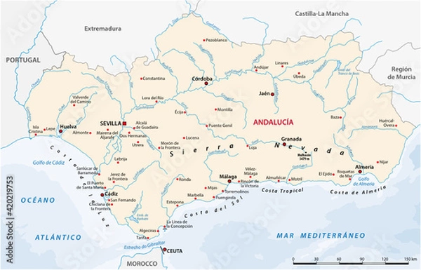 Fototapeta vector map of the Spanish autonomous communities of Andalusia