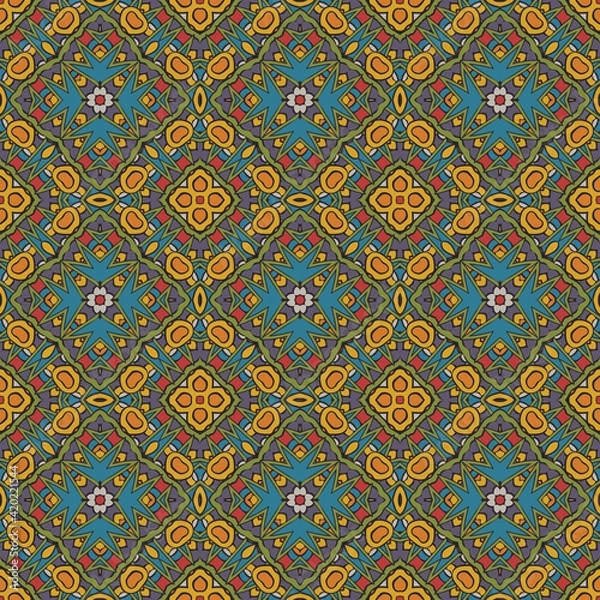Fototapeta Creative trendy color abstract geometric pattern in yellow blue red, vector seamless, can be used for printing onto fabric, interior, design, textile