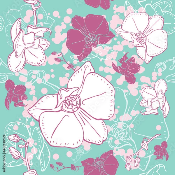 Obraz Blue seamless pattern with orchid flowers
