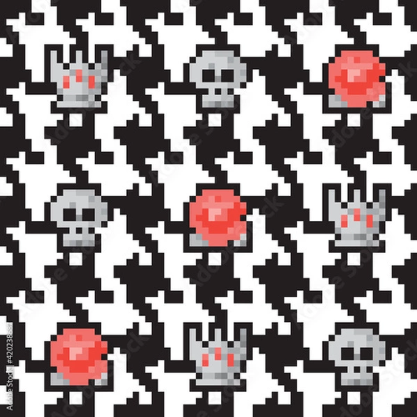 Obraz Houndstooth pattern with crowns, roses and skulls