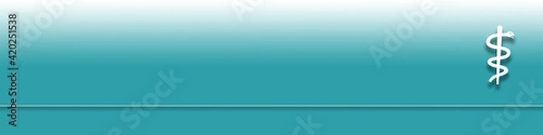 Fototapeta Breiter Hintergrund oder Banner in türkis hellblau mit dem Symbol eines Äskulapstab