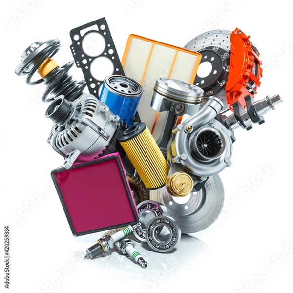 Fototapeta Auto parts logo. 3D render on white background