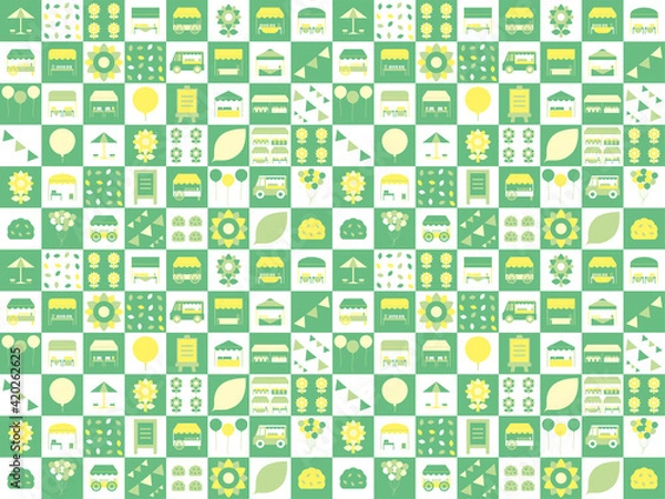 Obraz シンプルな夏のフリーマーケットのパッチワーク風の背景パターン 緑色と黄色のバージョン