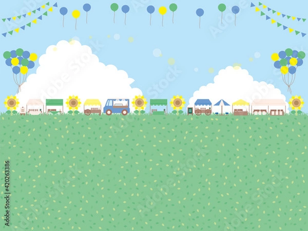 Fototapeta シンプルな夏のフリーマーケットの背景イラスト 中央のレイアウト
