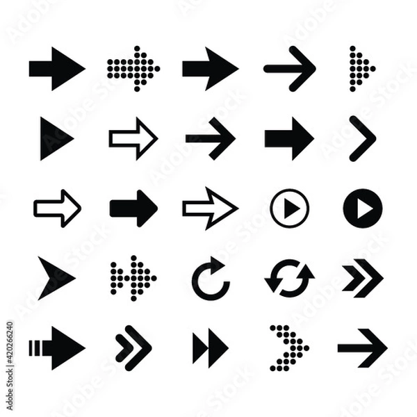 Fototapeta Arrow icon set collection, Different cursor arrows sign for web design, mobile apps, interface, Vector illustration