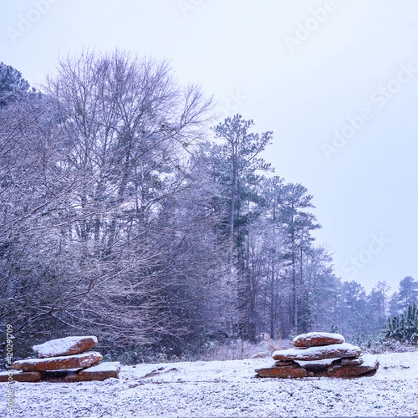 Obraz Stacked Stones With Snowy Landscape