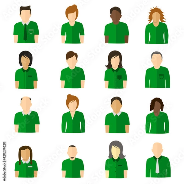 Fototapeta Minimalistic flat user icons with uniform green colors