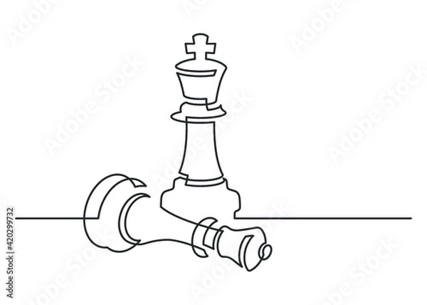 Fototapeta Continuous line drawing of a chess pieces
king versus queen. Chess game concept. Vector illustration