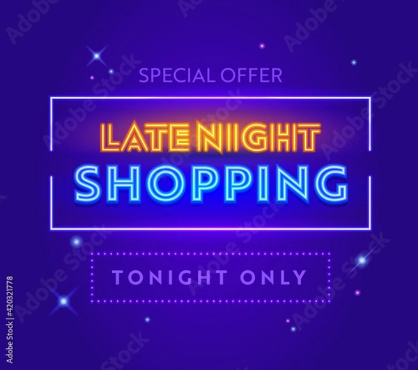 Obraz Late Night Sale, Special Offer Advertising Banner with Typography on Blue Background with Stars. Design for Discount