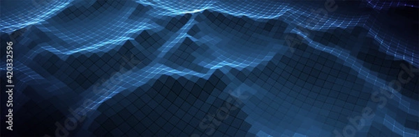 Fototapeta Abstract Blue Background. Dark low poly rectangle pattern. Virtual computer Landscape. Technology style. Sci-fi surface. Banner or presentation template. Vector illustration