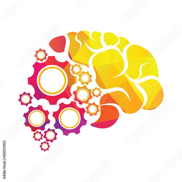 Obraz Technical human gears brain vector design. Digital human brain shape with gears idea concept innovation genius.