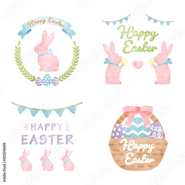 Obraz 水彩のイースターロゴ、ラベルセット/ Watercolor Easter Logo, Badge, Illustration - Vector Image