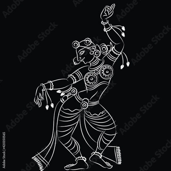 Fototapeta Gopika or Sevika, lord's servant's drawn in Indian folk art form Kalamkari, for textile printing, coloring book, textile/ fabric prints, phone case, greeting card. logo, calendar