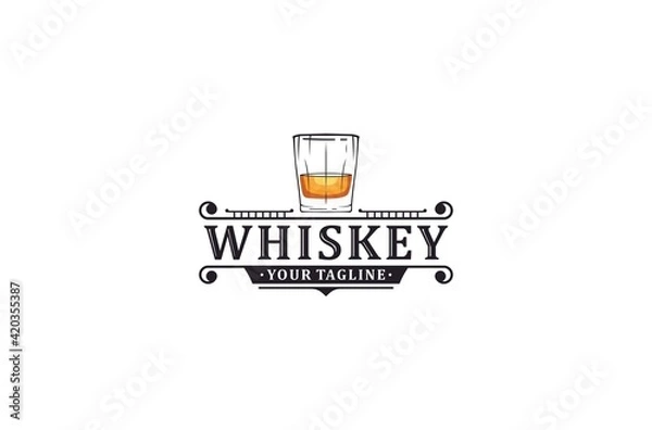 Obraz a logo for a whiskey with an illustration of a refreshing glass of beer