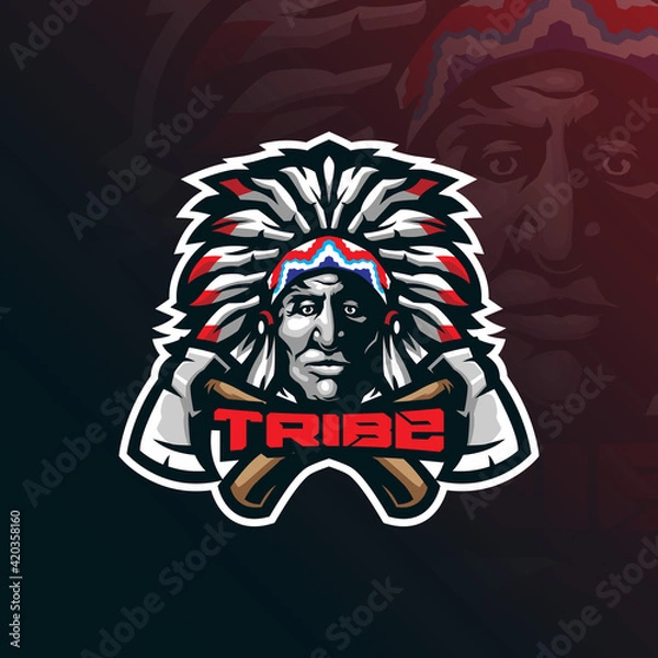 Obraz tribe mascot logo design with modern illustration concept style for badge, emblem and tshirt printing. angry tribe illustration for sport team.