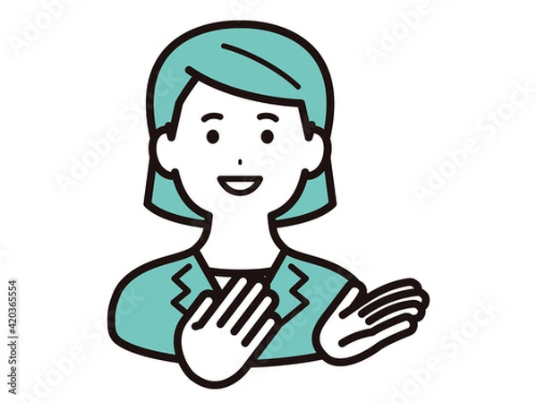 Fototapeta 掌を向けて説明、案内をする、ビジネスウーマン