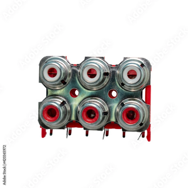 Fototapeta 6 RCA Panel Jack Socket Red Isolated on wihite