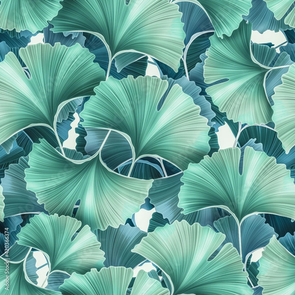 Obraz Ginkgo biloba leaves seamless pattern, colorful trendy, isolated leaves of ginkgo tree. Japanese tree. For printing on textiles, booklets, medical and cosmetic packaging.