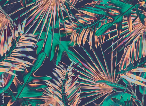 Fototapeta Seamless Leaves Pattern In Elegant Style. Palm leaves background. Tropical palm leaves, jungle leaves seamless floral pattern background